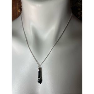 Antique Sterling Jet Azabache Asturias Hand Pendant Necklace 18.5” Long